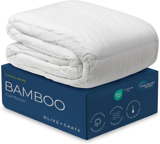 Olive + Crate 100% Viscose Derived from Bamboo - Queen Size - Hypoallergenic, Breathable & Moisture-Wicking Bedding - All Season Lightweight Plush Design - Organic Queen Comforter - 80"x 90"