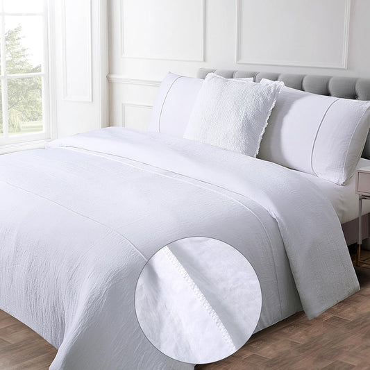 YINFUNG Muslin Duvet Cover White Faux Wahsed Gauze Linen Like Pleat Seersucker King Pintuck Textured Soft Microfiber Natural Wrinkle Striped Hotel Farmhouse Modern Matelasse