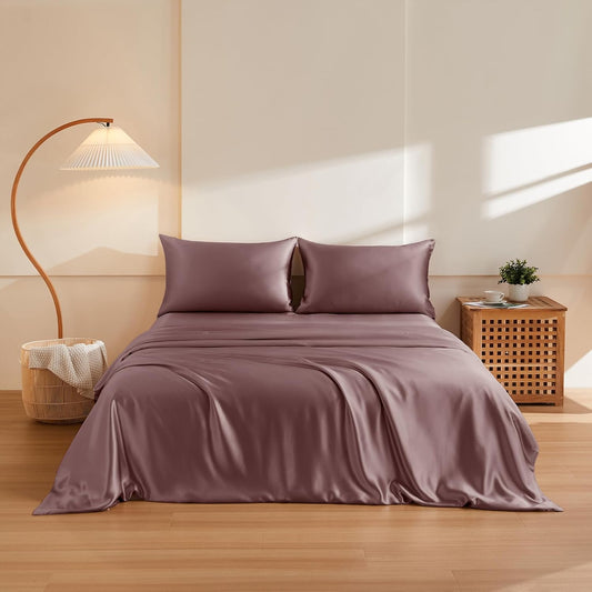 THXSILK 100% Pure Mulberry Silk Duvet Cover Set 3 Piece, 6A+ Grade Luxury Soft Bedding Silk Sheets for Hair and Skin, 1 Pcs Duvet/Quilt/Comforter Cover with 2 Zippered Pillowcases (Purple, King)