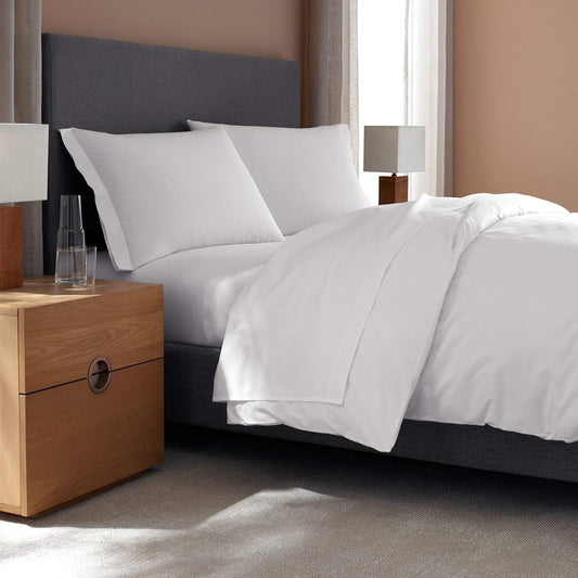 H by Frette Percale Junior Suite Bed Bundle (Twin) - Luxury All-White Bedding Bundle/Includes Pillowcases, Top Sheet, Fitted Sheet, and Duvet Cover